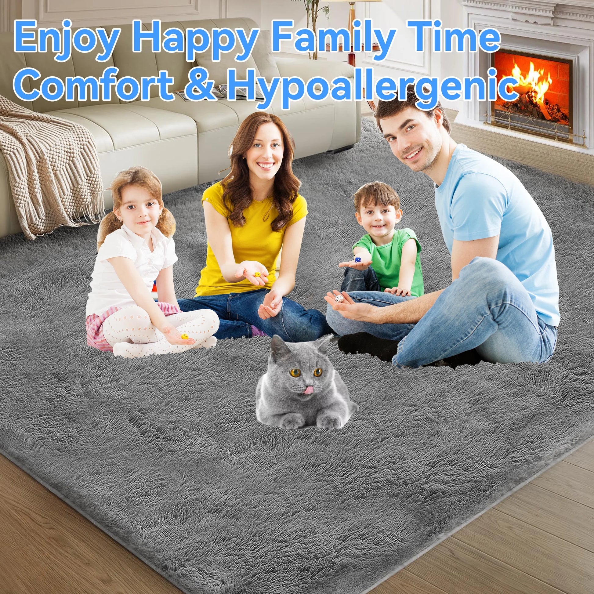 Fluffy Rugs, 8Ft X 10Ft Shaggy Rugs for Living Room Bedroom, Area Rug for Indoor Home Floor Carpet Mat Silver Gray