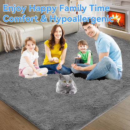 Fluffy Rugs, 8Ft X 10Ft Shaggy Rugs for Living Room Bedroom, Area Rug for Indoor Home Floor Carpet Mat Silver Gray