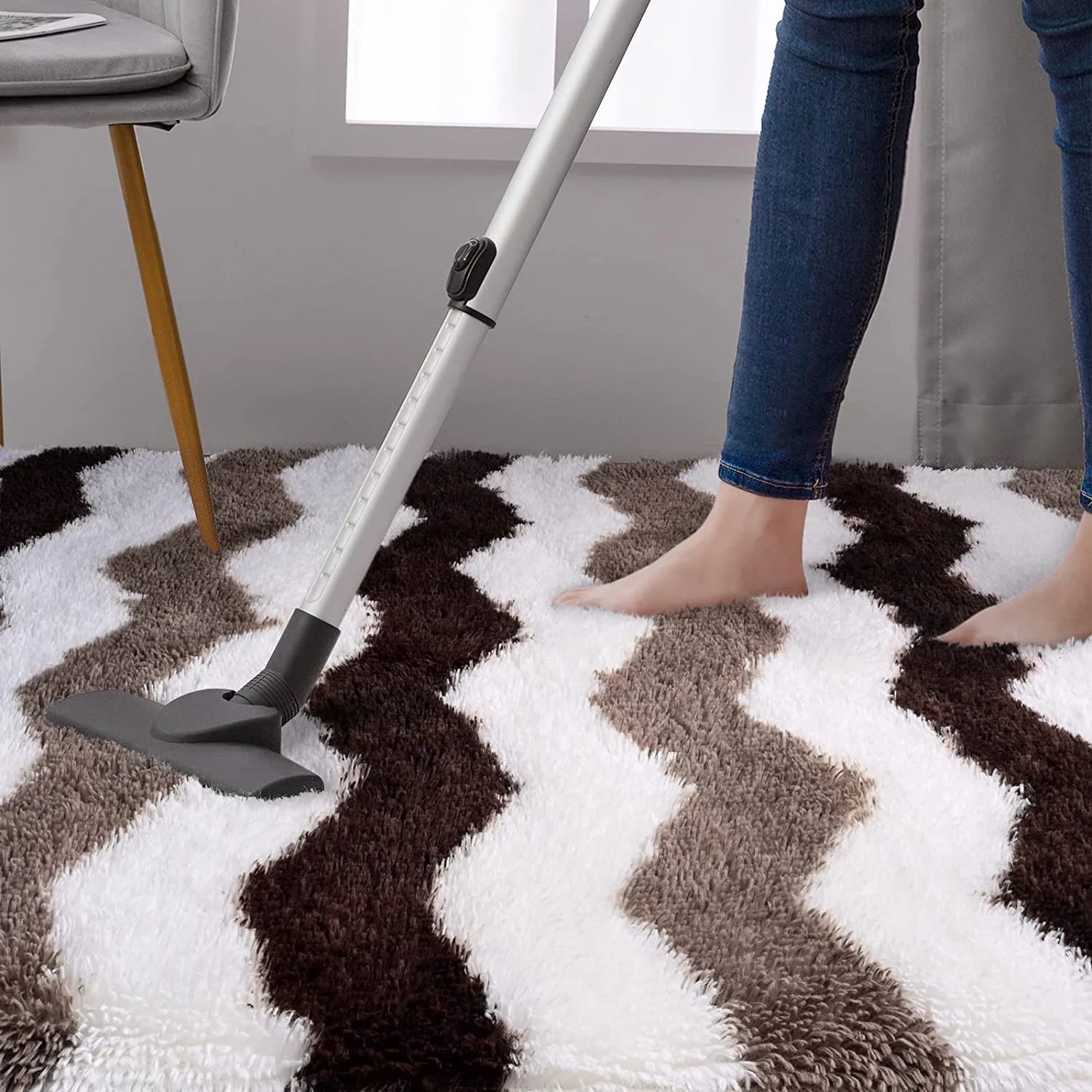 Soft Shaggy Rugs Plush Area Rugs for Living Room Bedroom Fluffy Carpets Home Decor,4X6Ft,Stripe Brown