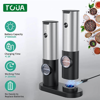 Usb Rechargeable Electric Salt and Pepper Grinder with Adjustable Coarseness Refillable Mill Battery Powered Kitchen Gadget