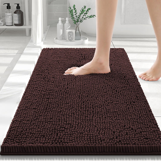 Luxury Chenille Bathroom Rugs, Extra Soft and Absorbent Bath Mat, Brown, 20"X30"
