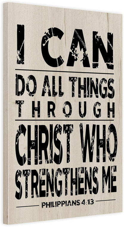 USA Design Wooden Inspirational Wall Art Scripture Decorative Sign Christian Motivational Prints Home Farmhouse Retro Poster Office Room Bedroom Decorations (I Can Do All Things)
