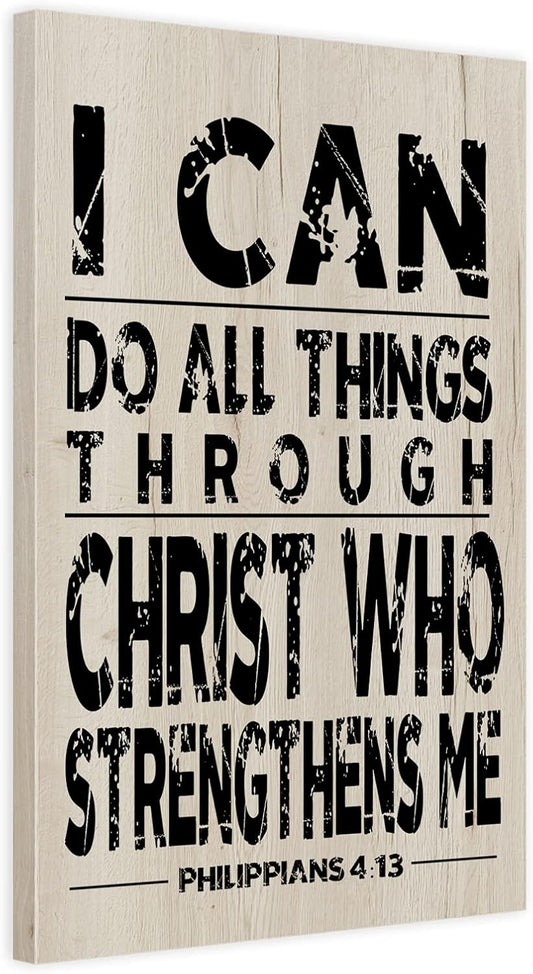 USA Design Wooden Inspirational Wall Art Scripture Decorative Sign Christian Motivational Prints Home Farmhouse Retro Poster Office Room Bedroom Decorations (I Can Do All Things)