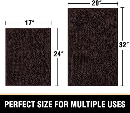 Bathroom Rugs Bath Mats for Bathroom Non Slip Luxury Chenille Bathroom Rugs Extra Soft Absorbent Shaggy Bathroom Mat Rugs Washable Fast Dry 2 Piece (Chocolate, 20" X 32"/17" X 24")