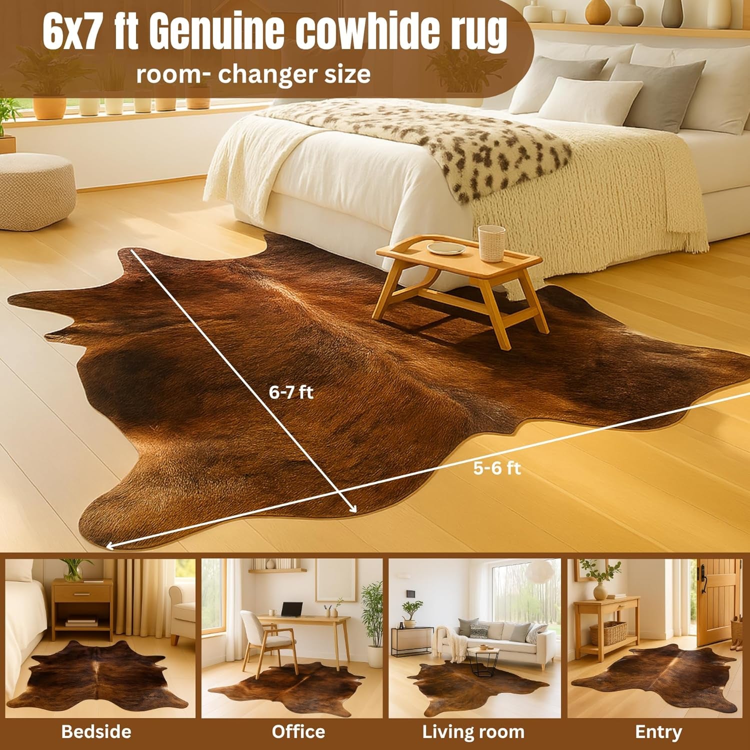 Genuine Cowhide Rug: Real Animal Print Rug for Western Home Decor & Rustic Cow Rugs for Living Room - Hand-Picked Western Rugs, 6X7Ft - Unique Country Style Hide Decor - Dark Brindle