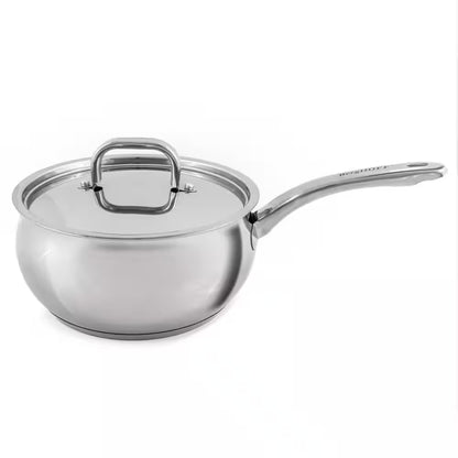 Belly Shape 4-Piece 18/10 Stainless Steel Skillet and Saucepan Set, SS Lid
