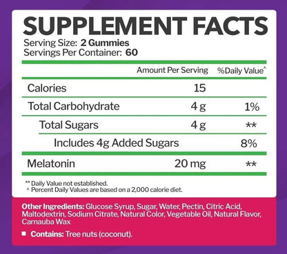 Melatonin 20Mg Gummies for Adults (120 Count) - Maximum Strength Sleep Gummies